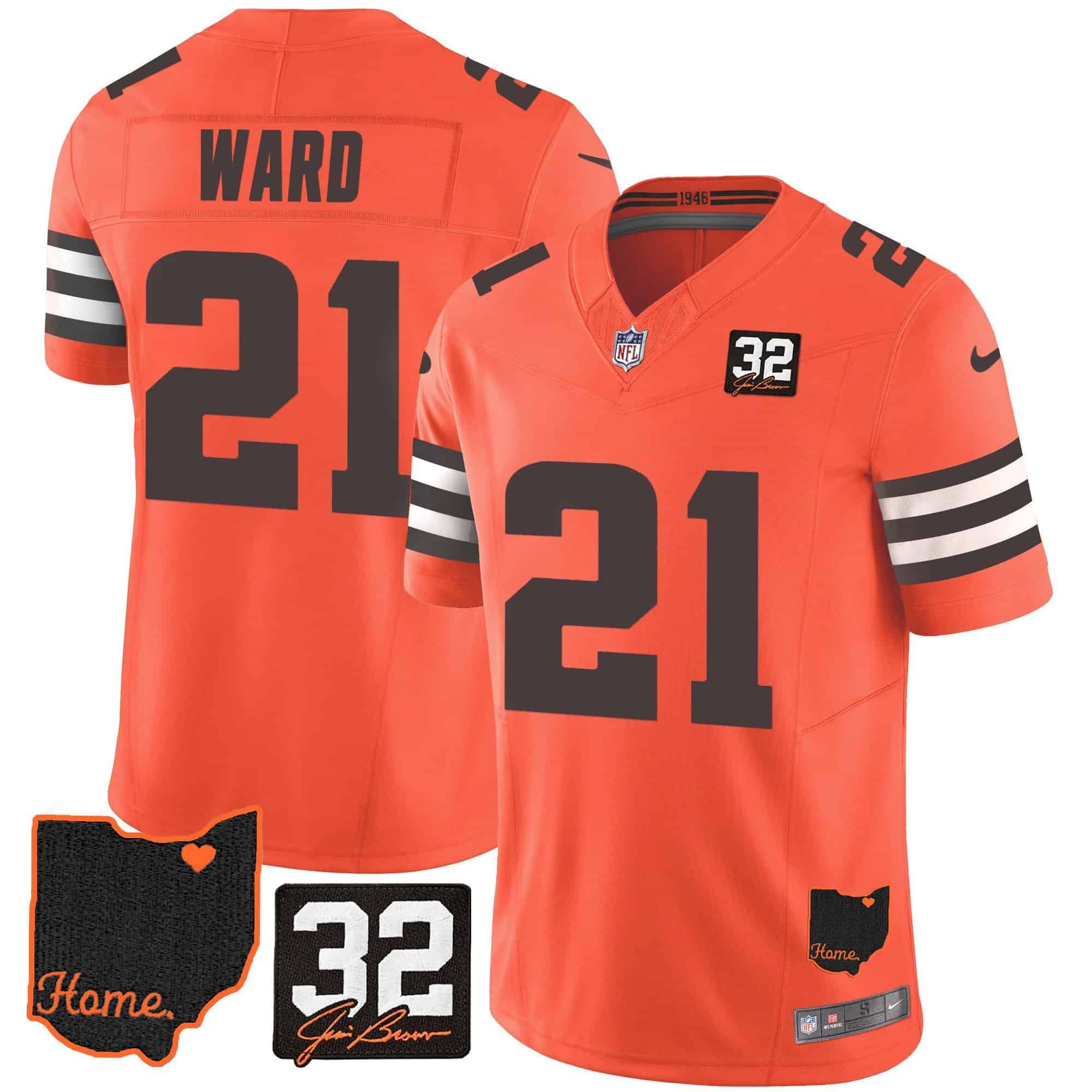 Men Cleveland Browns #21 Ward Orange Memorial Home Patch 2024 Nike NFL Jersey->indianapolis colts->NFL Jersey